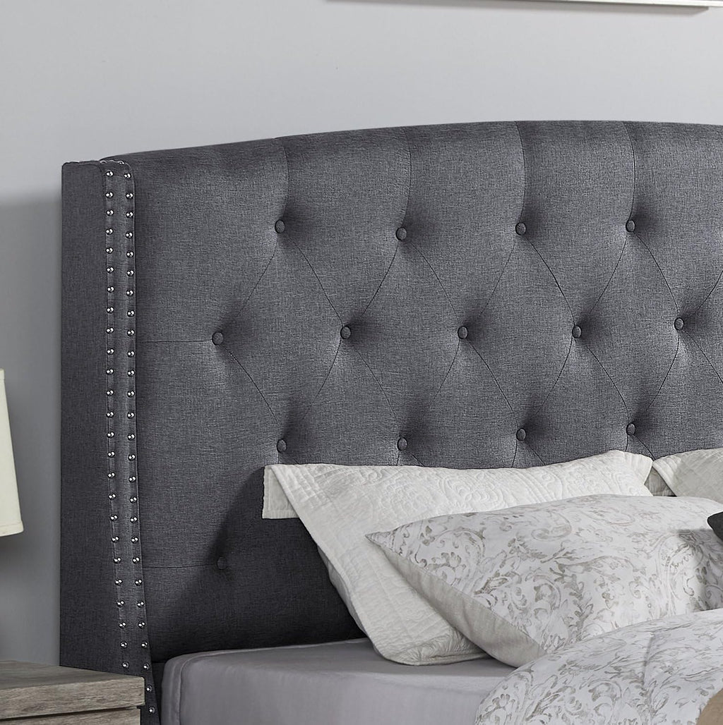 Roundhill Furniture Belize 3-Piece Upholstered Bedroom Set, Tufted Wingback Bed with Two Gray Nightstands, Queen