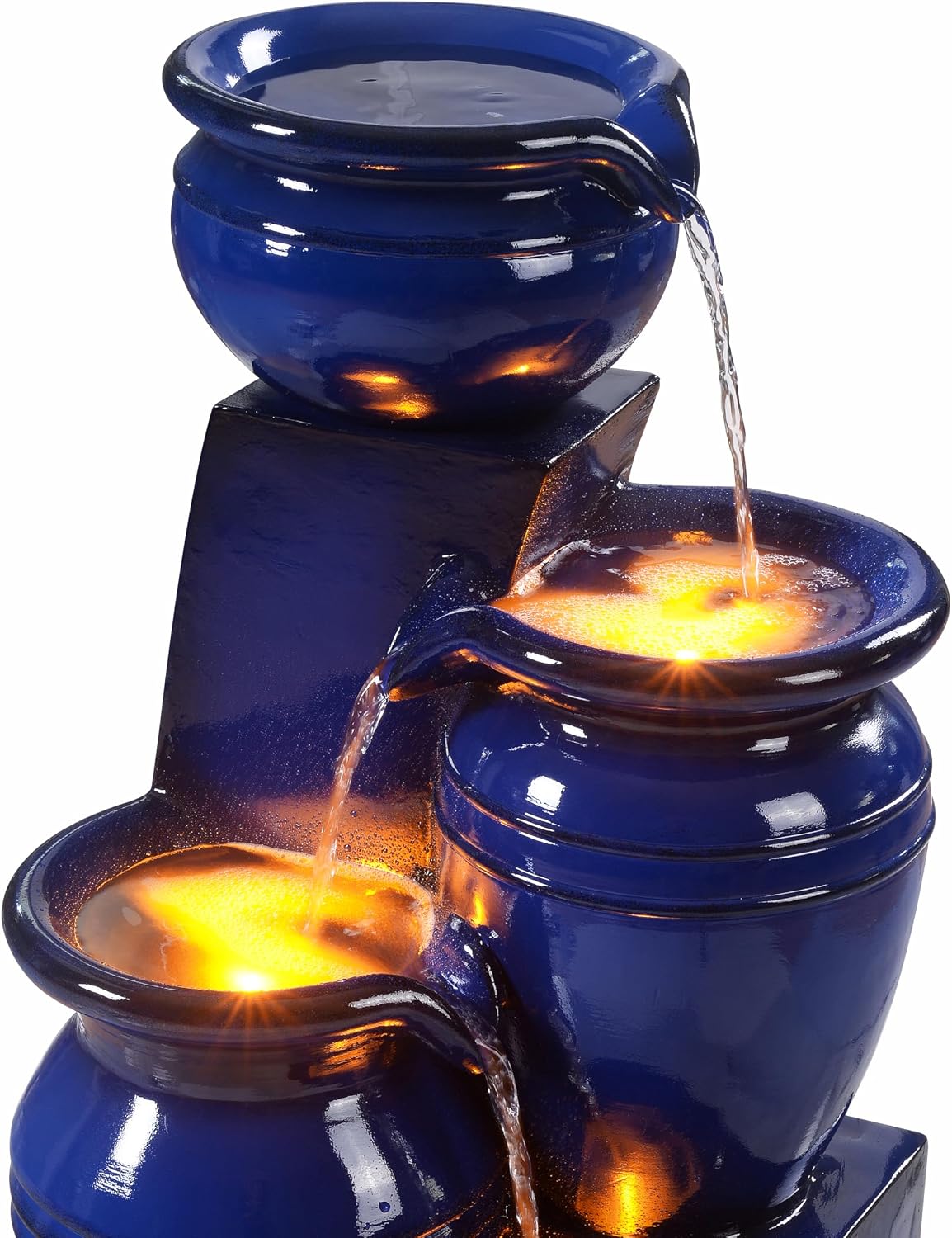 Teamson Home 28.74' 4-Tier Cascading Bowl Solar Powered Water Fountain for Outdoor Living Spaces, Navy