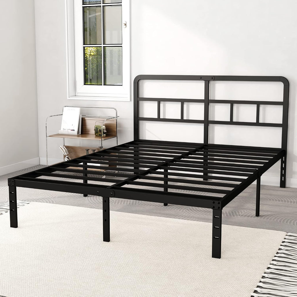 DiaOutro 14 Inch Full Size Bed Frame with Headboard No Box Spring Needed, Heavy Duty Metal Platform with Steel Slat, Mattress Foundation, Easy Assembly, Noise Free, Black