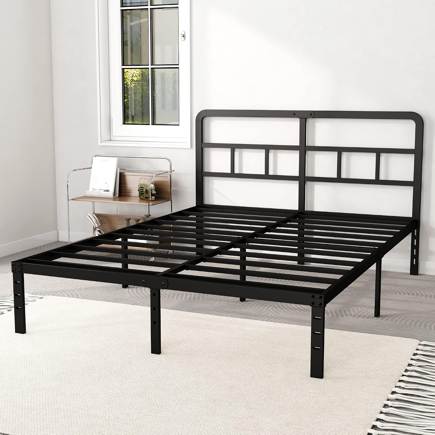 DiaOutro 14 Inch Full Size Bed Frame with Headboard No Box Spring Needed, Heavy Duty Metal Platform with Steel Slat, Mattress Foundation, Easy Assembly, Noise Free, Black