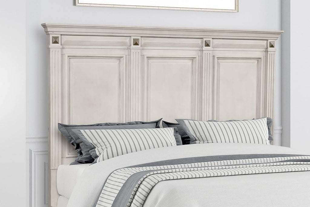 Roundhill Furniture Renova Distressed Parchment Wood Panel Bed, King