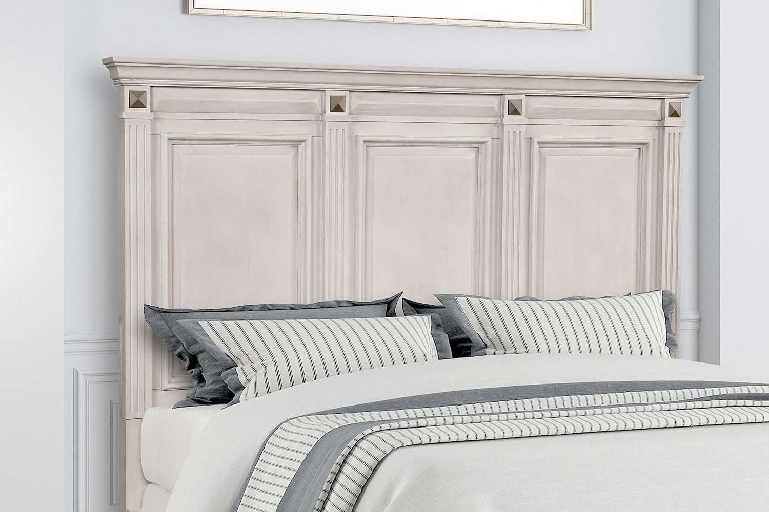 Roundhill Furniture Renova Distressed Parchment Wood Panel Bed, King