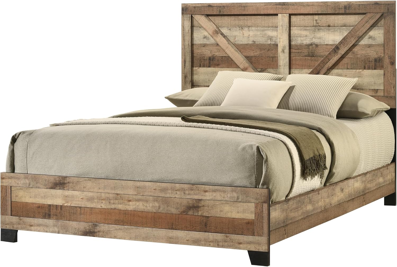 Kings Brand Furniture 2-Piece Antique Natural Bedroom Set – Wood Bed Frame and 1 Night Stand (Queen)