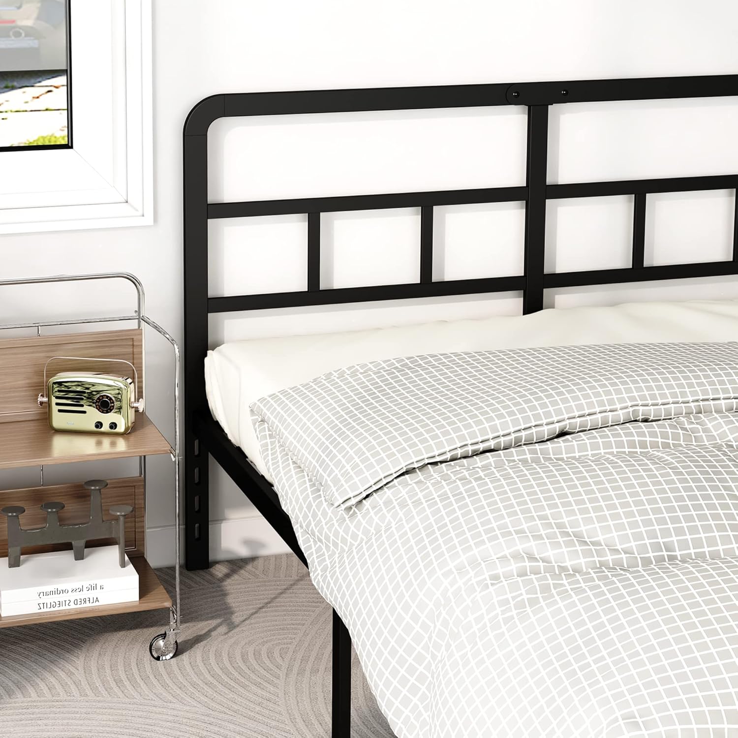 DiaOutro 14 Inch Full Size Bed Frame with Headboard No Box Spring Needed, Heavy Duty Metal Platform with Steel Slat, Mattress Foundation, Easy Assembly, Noise Free, Black