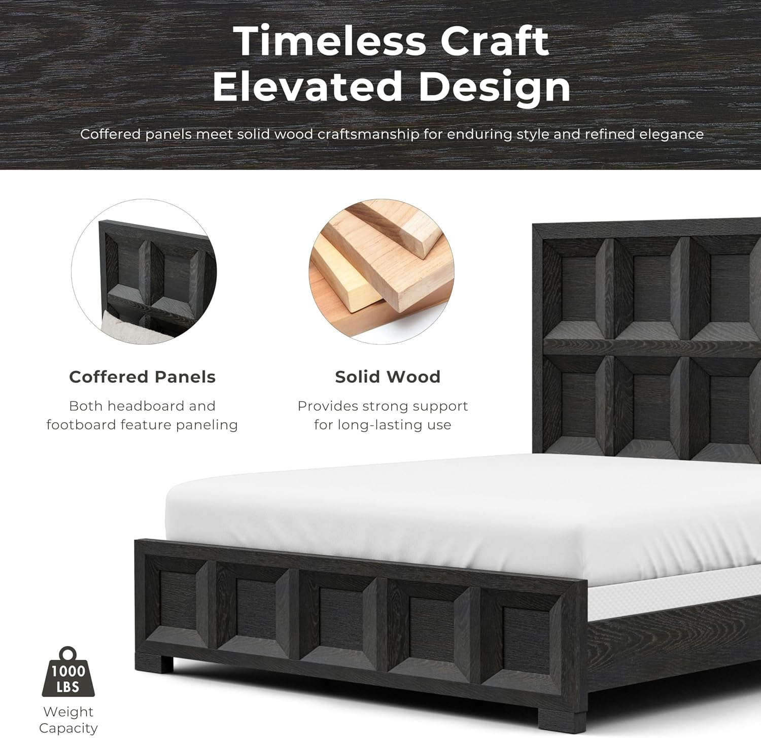 Furniture of America Dannen Modern Solid Wood 3-Piece Bedroom Set with Oversized Nightstand, Cedarwood-Lined Bottom and Felt-Lined Top Drawers, Box Spring Needed, King, Weathered Black