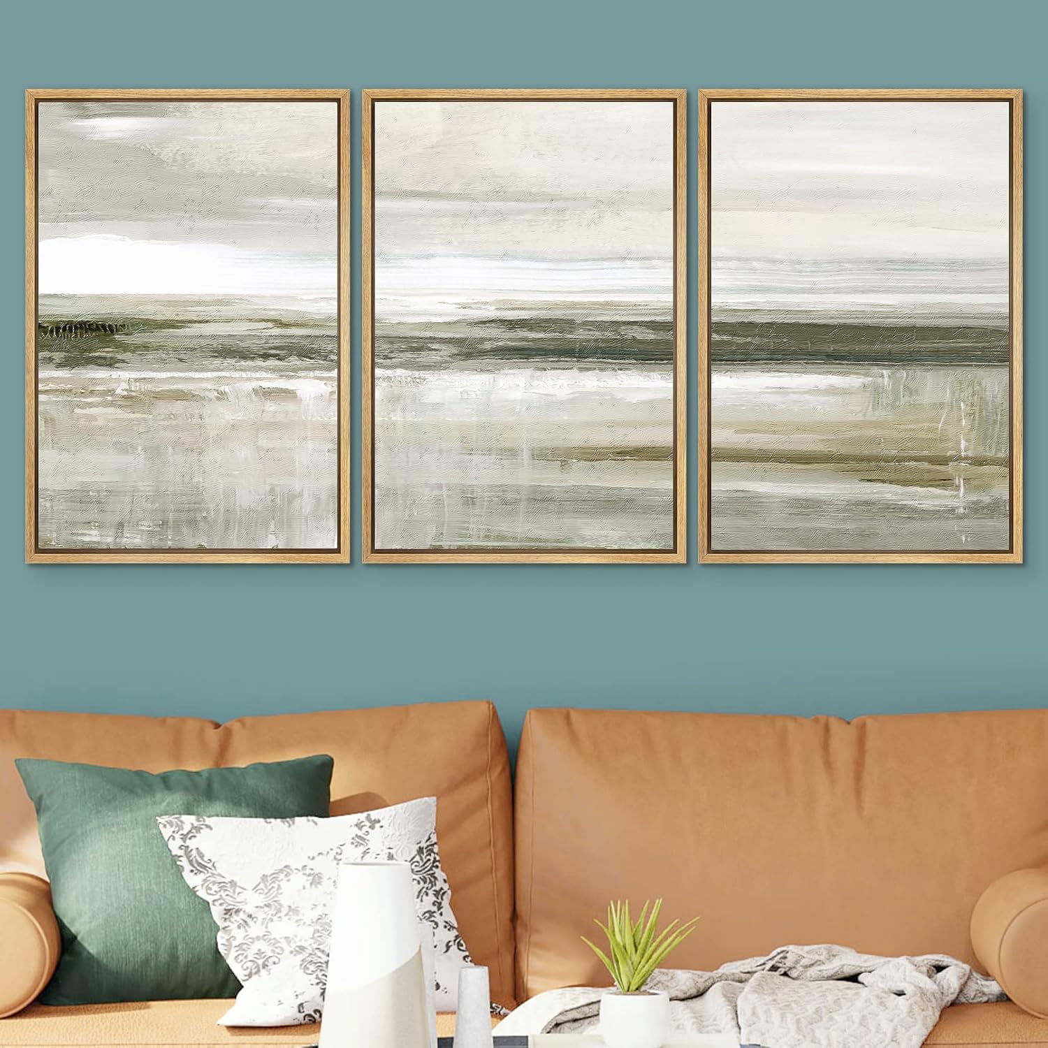 SIGNWIN Framed Canvas Print Wall Art Set Pastel Brown Country Field Landscape Nature Wilderness Illustrations Modern Art Decorative Scenic Rustic for Living Room, Bedroom, Office - 16'x24'x3 Natural