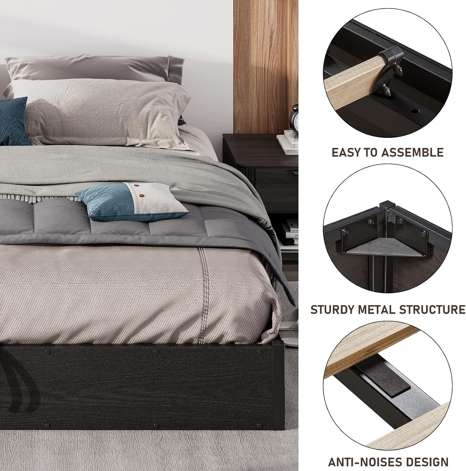 LUXOAK King Size Lift Up Storage Platform Bed Frame, Metal Bed Frame with Wooden Slats Support, No Box Spring Needed, Large Storage Space, Noise Free, Easy Assembly, Black
