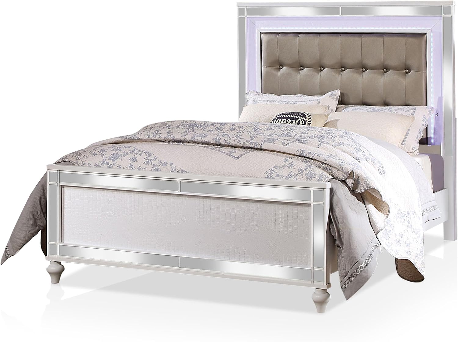 Furniture of America FOA Xulu 3-Piece White Solid Wood LED Bedroom Set - King + 2 Nightstands