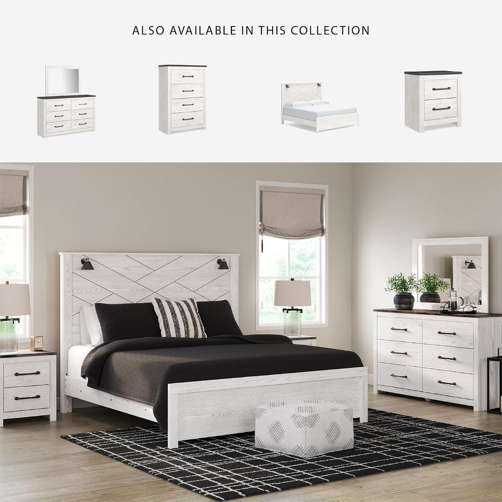 Signature Design by Ashley Gerridan Casual King Panel Bed with Sconce Lights and Metal Slats, Foundation or Box Spring Needed, White