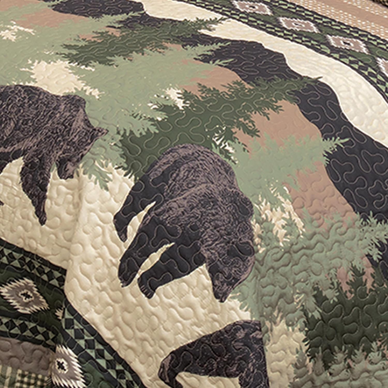 BLACK FOREST DECOR Black Bear Log Cabin Quilt Bed Set - Queen – Rustic 90' x 90' Quilt with Shams