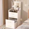 KEIKI 3 in 1 Make Up Vanity Desk with Open Top Mirror, Nesting Stool, Visible Glass Desktop & 3 Storage Drawers, 3 Lighting Color, Makeup Dresser Table or Nightstand for Bedroom, Dressing Room
