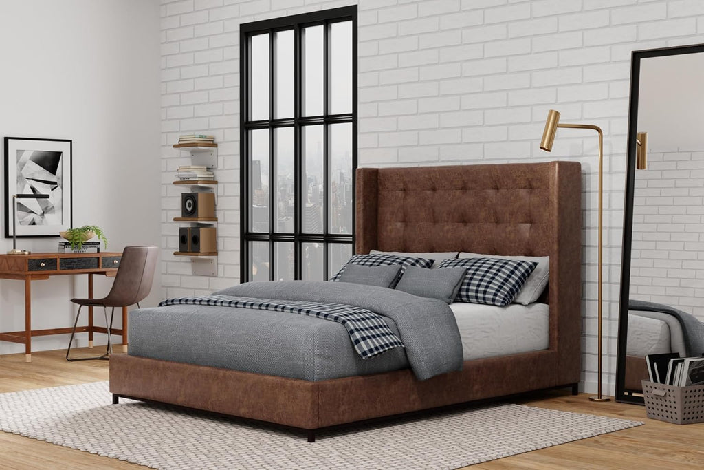 Mundo Faux Leather and Wood Upholstered Bed, California King, Brown