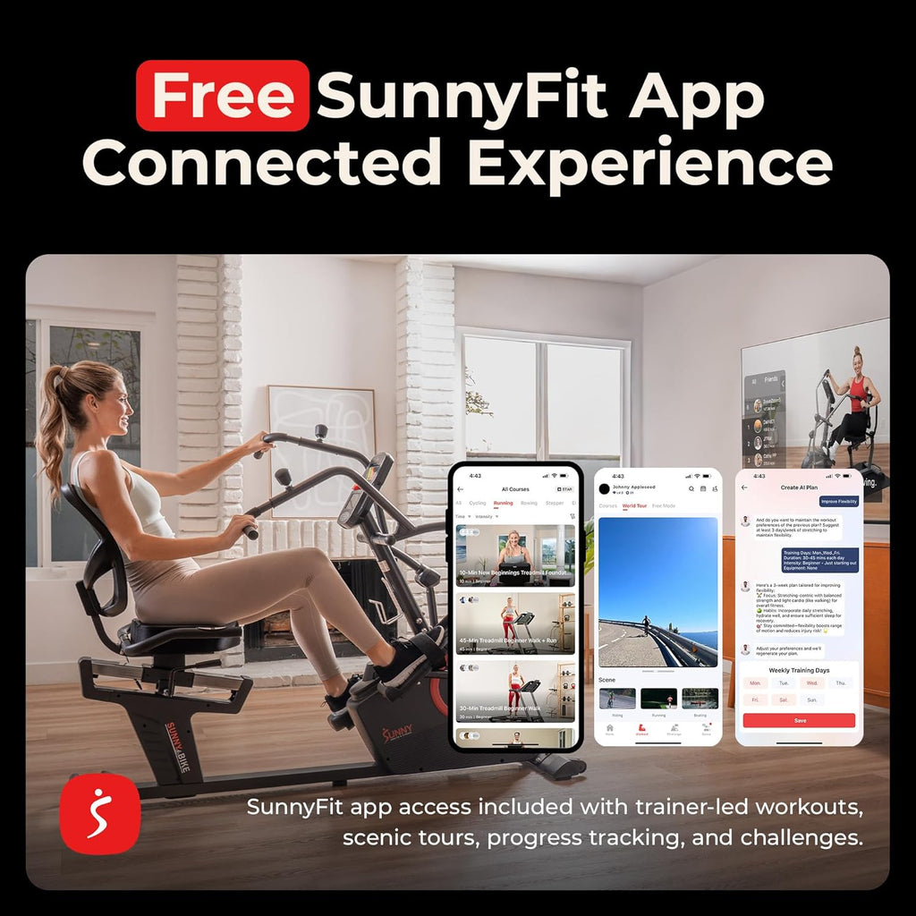 Sunny Health & Fitness Elite Recumbent Cross Trainer & Elliptical Machine with Arm Exercisers for Home Arm/Leg Training, Easy Adjust Seat & Mesh Backrest, Free SunnyFit App Bluetooth Connectivity