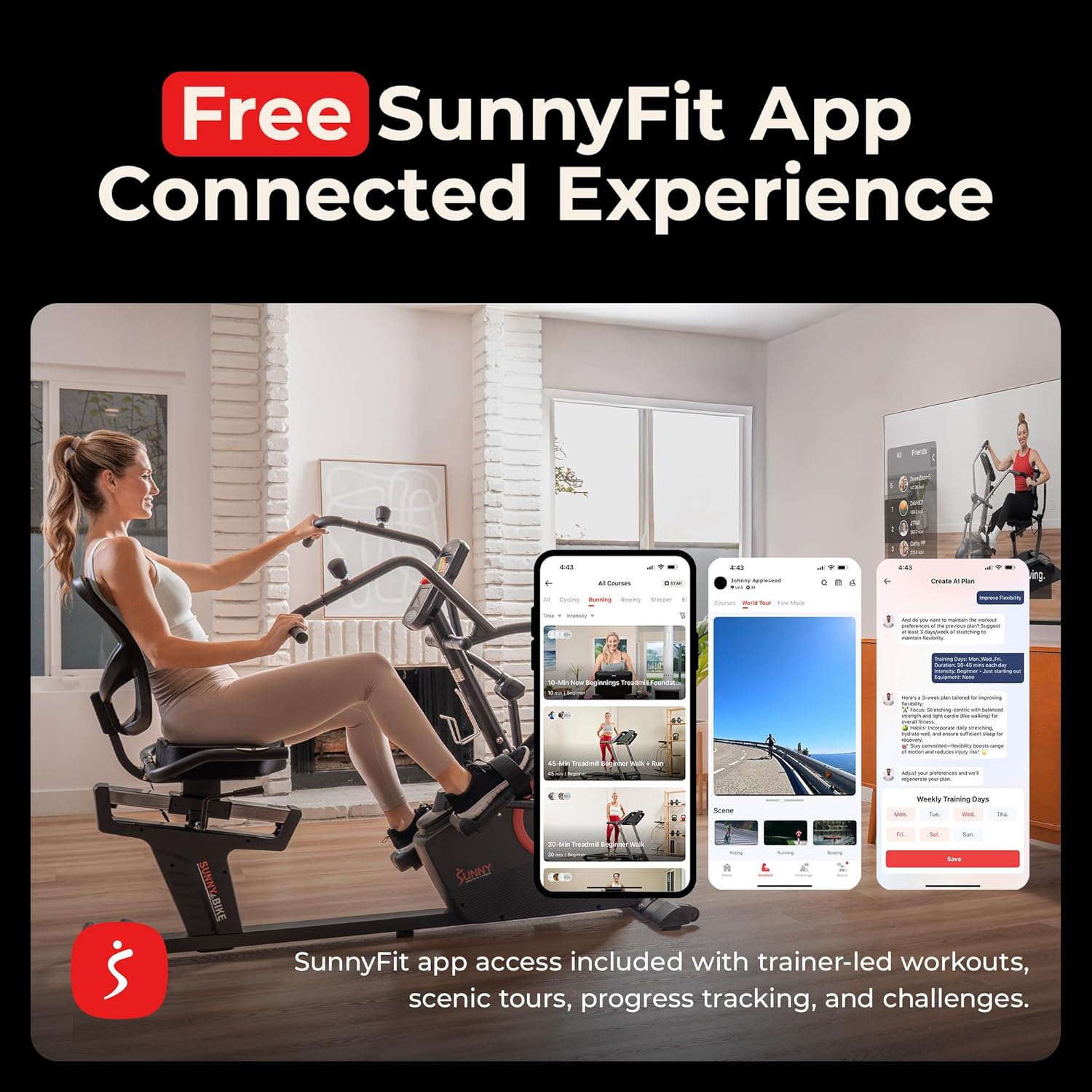 Sunny Health & Fitness Elite Recumbent Cross Trainer & Elliptical Machine with Arm Exercisers for Home Arm/Leg Training, Easy Adjust Seat & Mesh Backrest, Free SunnyFit App Bluetooth Connectivity