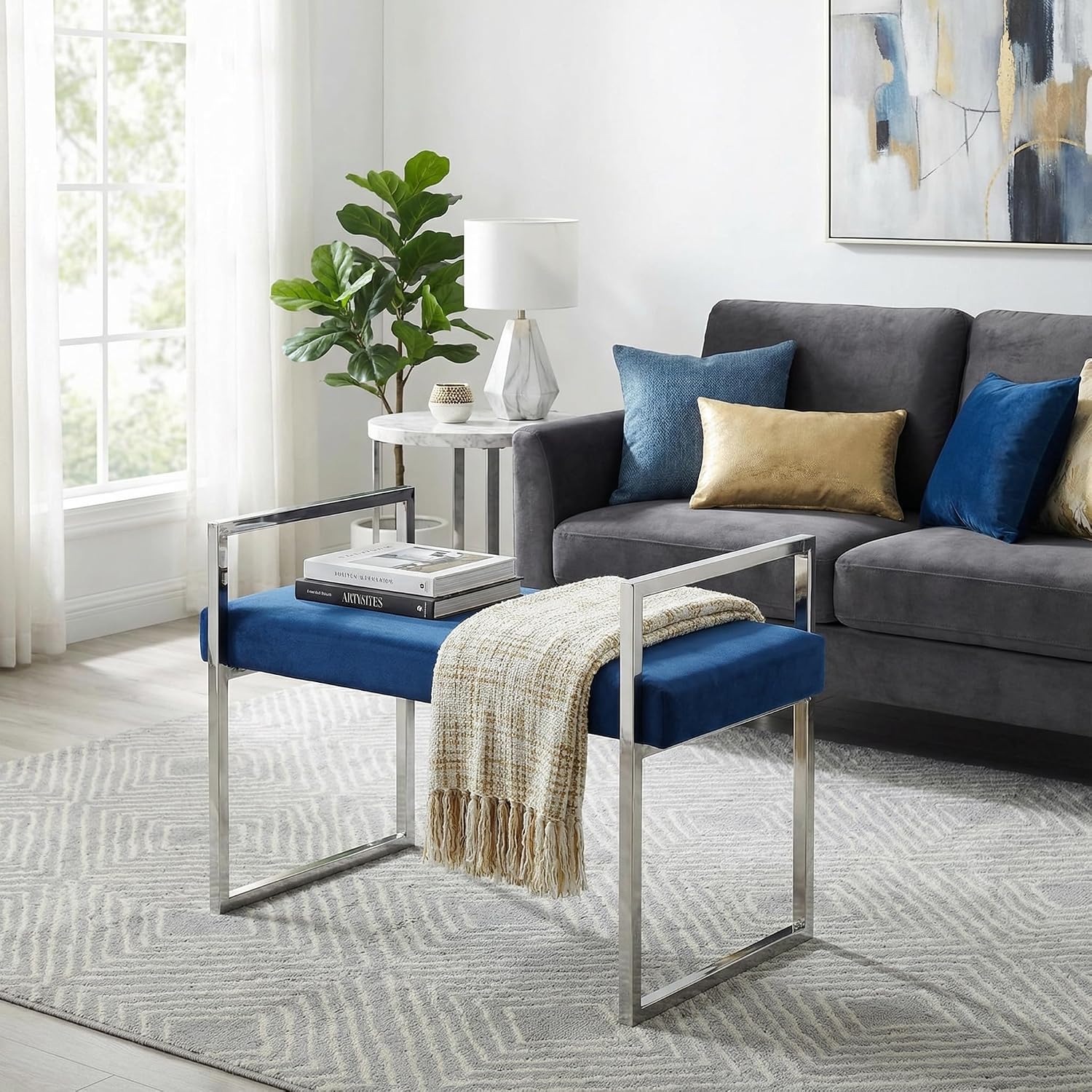 Cortesi Home Anna Bench Ottoman, 24', Blue