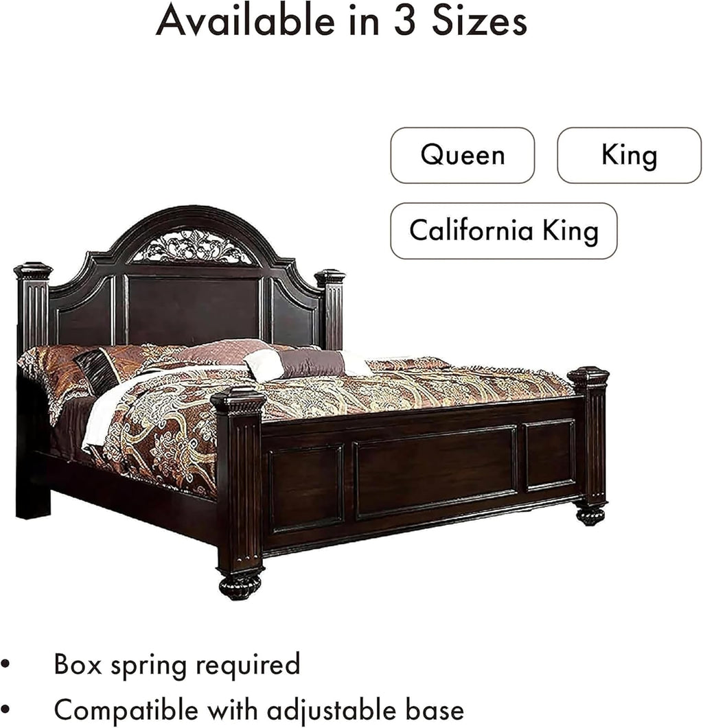 Furniture of America Malierd Transitional Fluted Poster King-Size Panel Bed, Box Spring Required for Bedroom, Guest Room Bed, Dark Walnut Brown
