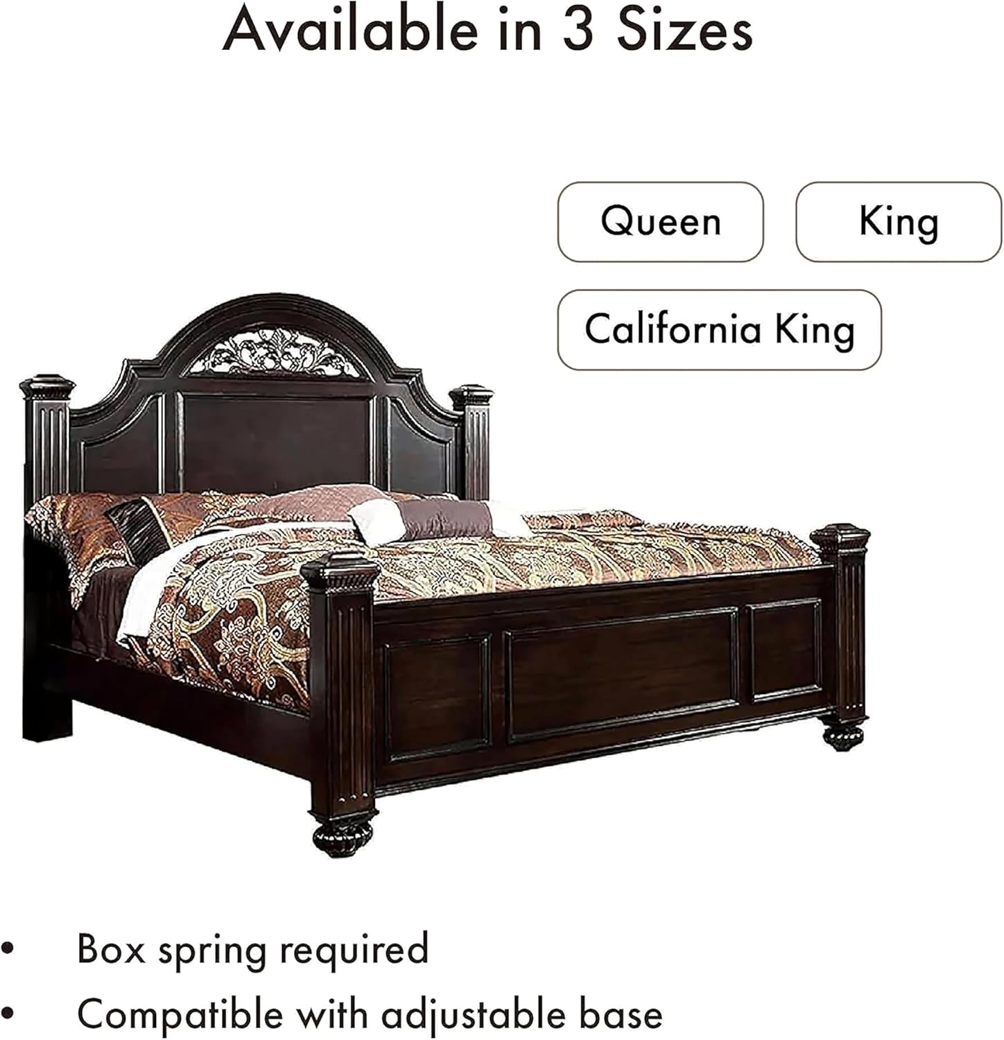 Furniture of America Malierd Transitional Fluted Poster King-Size Panel Bed, Box Spring Required for Bedroom, Guest Room Bed, Dark Walnut Brown