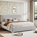 Kelway Upholstered Bed Frame King Size Modern Soft Boucle Bed Frame with Adjustable Heandboard, No Box Spring Needed, Easy Assembly, Light Grey