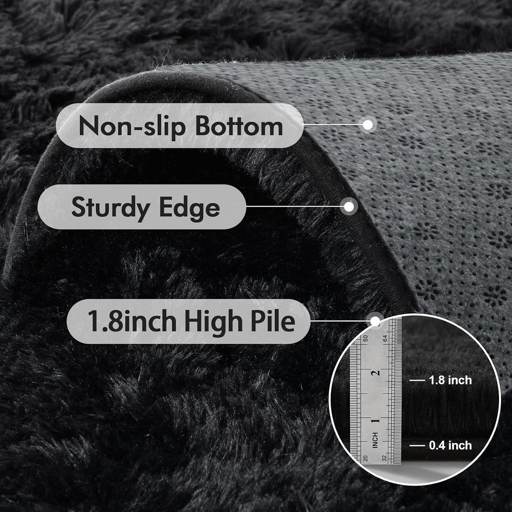 7x10 Ft Extra Large Shag Rugs for Living Room, Ultra Soft Fluffy Furry Area Rugs for Bedroom Indoor Floor, Aesthetic Carpet for Kids Home Decor (Black)