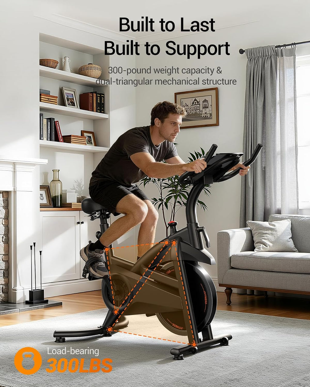 CURSOR FITNESS Exercise Bike, Brake Pad Stationary Bike for Home with Exclusive App, Stationary Bikes for Home with 300 lb Weight, Indoor Cycling Spin Bike Workout Bike with Extra Comfort Seat