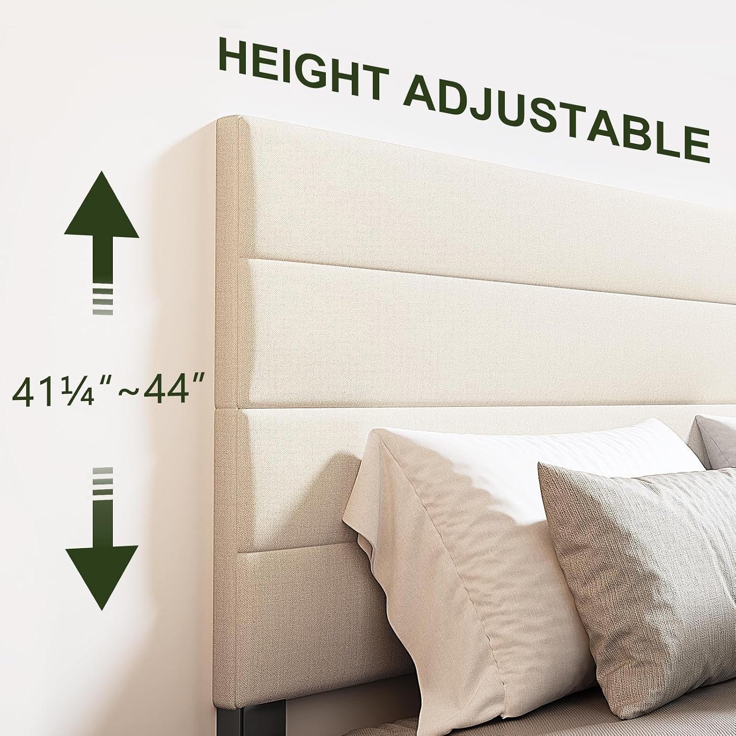 Furnihome Queen Bed Frame, Modern Upholstered Bed Frame with Adjustable Linen Headboard, Wooden Slats Support Platform Queen Size Bed Frames, No Box Spring Needed,Easy Assembly,Beige