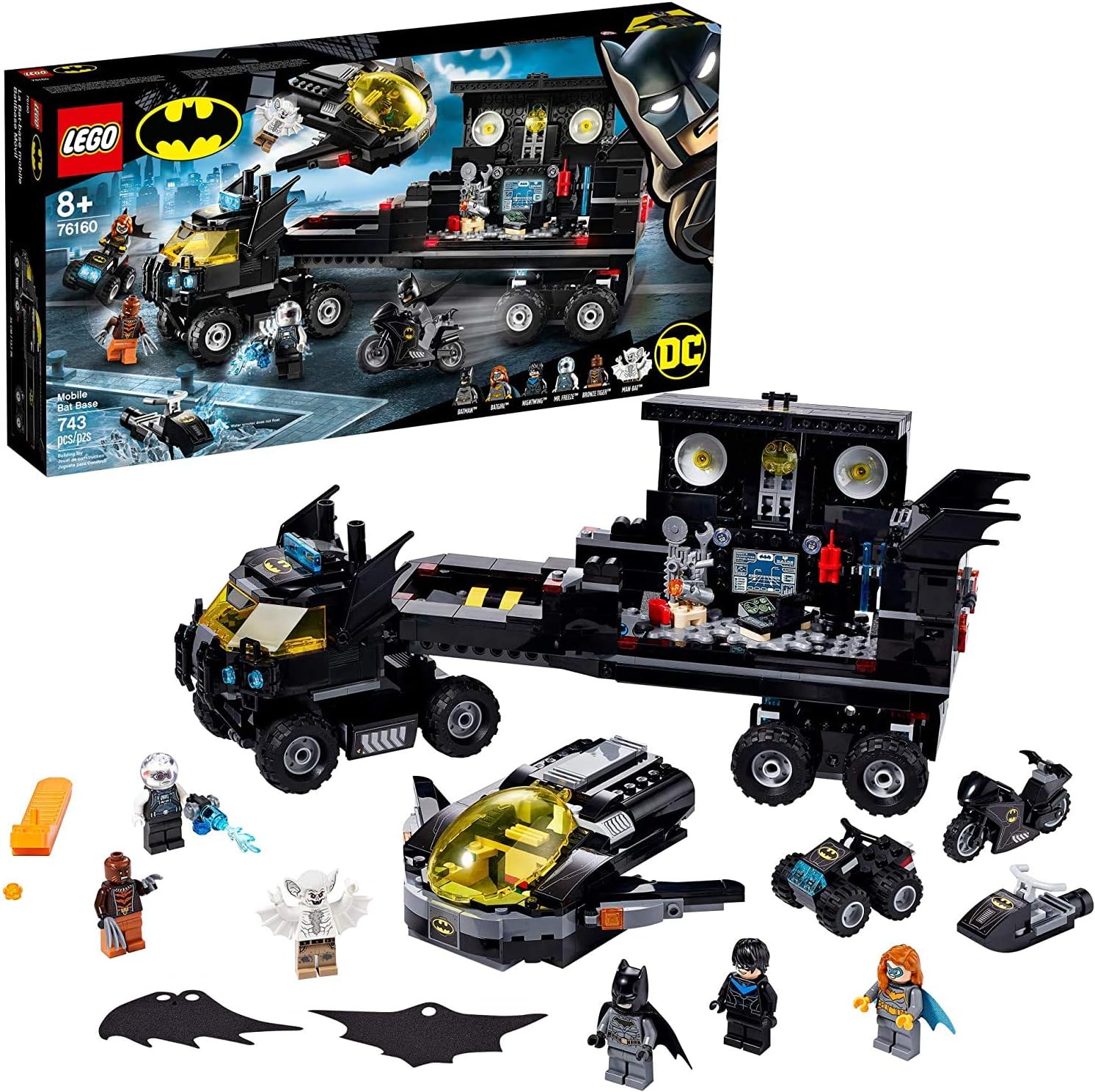 LEGO DC Mobile Bat Base 76160 Batman Building Toy, Gotham City Batcave Playset and Action Minifigures, Great 'Build Your Own Truck' Batman Gift for Kids Aged 6 and up (743 Pieces)