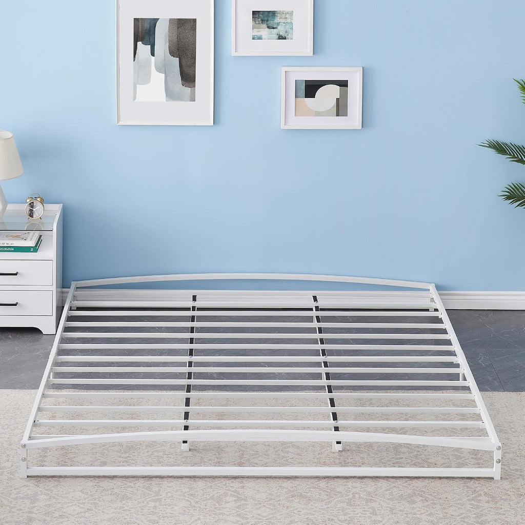 GAOMON Low Bed Frame King Size, 6 Inch Heavy Duty Metal Platform King Bed Frame with Arch Design, Easy Assembly, Strong Bearing Capacity, Under Bed Storage, No Box Spring Needed - White