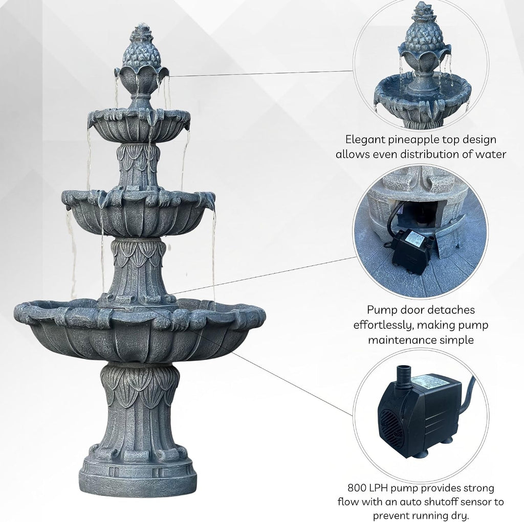 XBrand 58.3' 3-Tier Outdoor Freestanding Water Fountain - Classic Leaf Design, White Resin, Large Bird Bath with Pump - Ideal for Yard, Lawn and Garden, Porch Décor