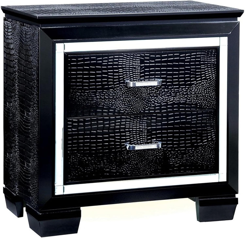 Benjara Kae 4 Piece King Bedroom Set- LED and Mirror Trim- Textured- Black
