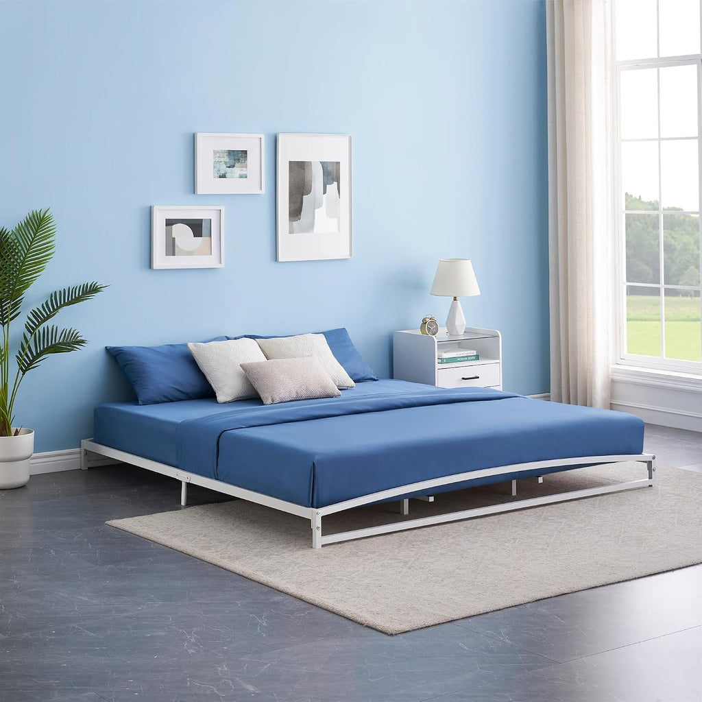 GAOMON Low Bed Frame King Size, 6 Inch Heavy Duty Metal Platform King Bed Frame with Arch Design, Easy Assembly, Strong Bearing Capacity, Under Bed Storage, No Box Spring Needed - White