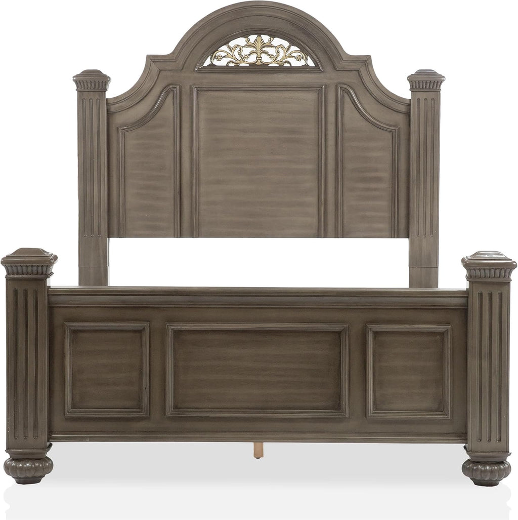 Furniture of America FOA Damos 3-Piece Gray Solid Wood Panel Bedroom Set - Cal King + 2 Nightstands