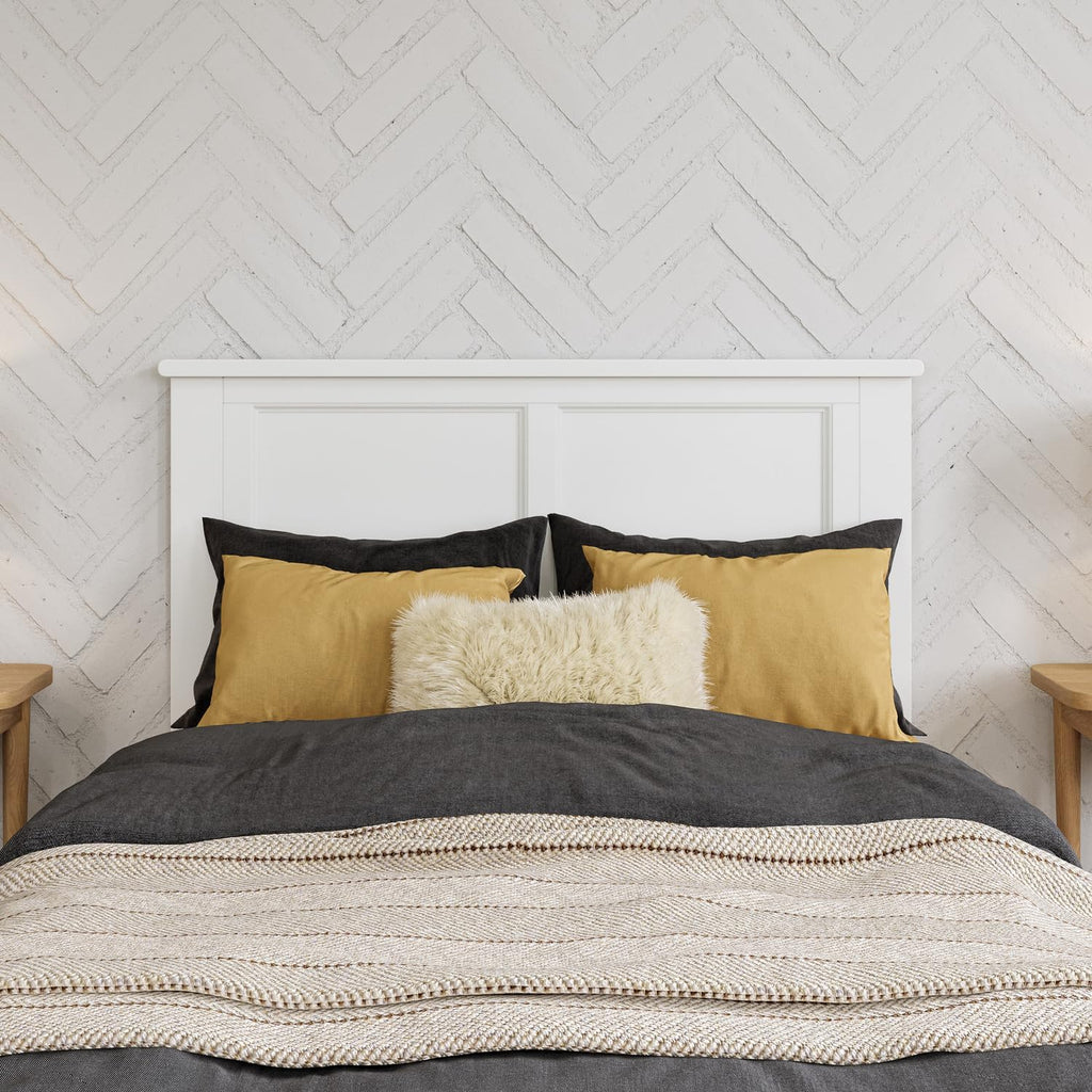 HomeStock Victorian Headboard with USB Charger Wood Panel Design Metal Bed Frame Compatible White/Twin