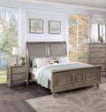 Luxury Majestic Grey Finish 3pc California King Size Bed Set 2X Nightstands Sleigh Bed Formal Styled Bedroom Furniture Upholstered Headboard Unique Footboard