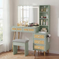 Brafab Makeup Vanity with Mirror and Lights, 43.3' Vanity with 31.5' Mirror, Large 5 Drawers Makeup Table with Adjustable Shelves and Charging Station, 3 Color Modes, Mint