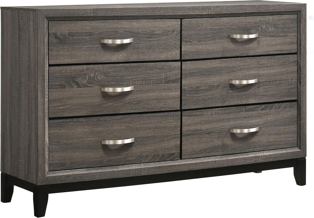 Simple Relax 4 Piece Wooden Eastern King Bedroom Set in Grey Oak and Black