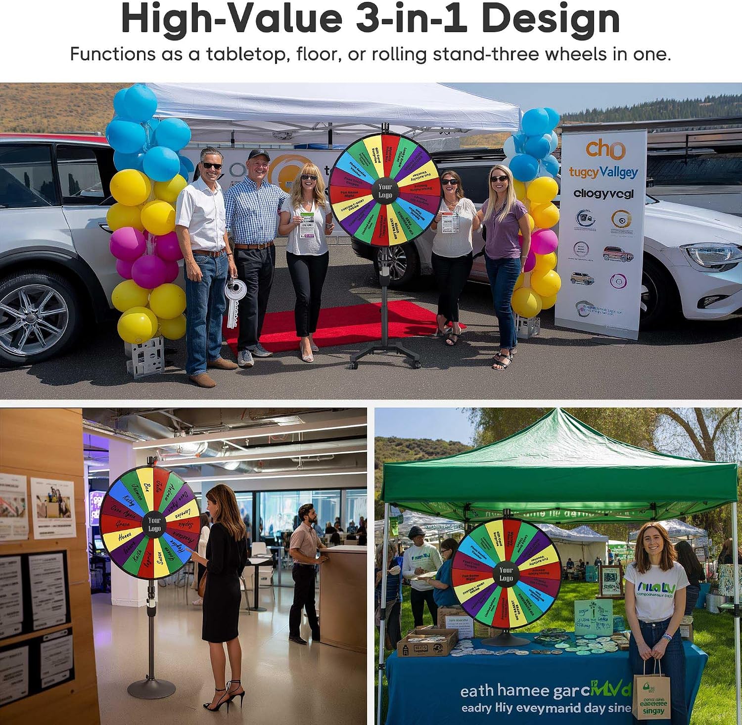 WinSpin 36' 3in1 Prize Wheel with Mobile Base Custom Center Trade Show Market