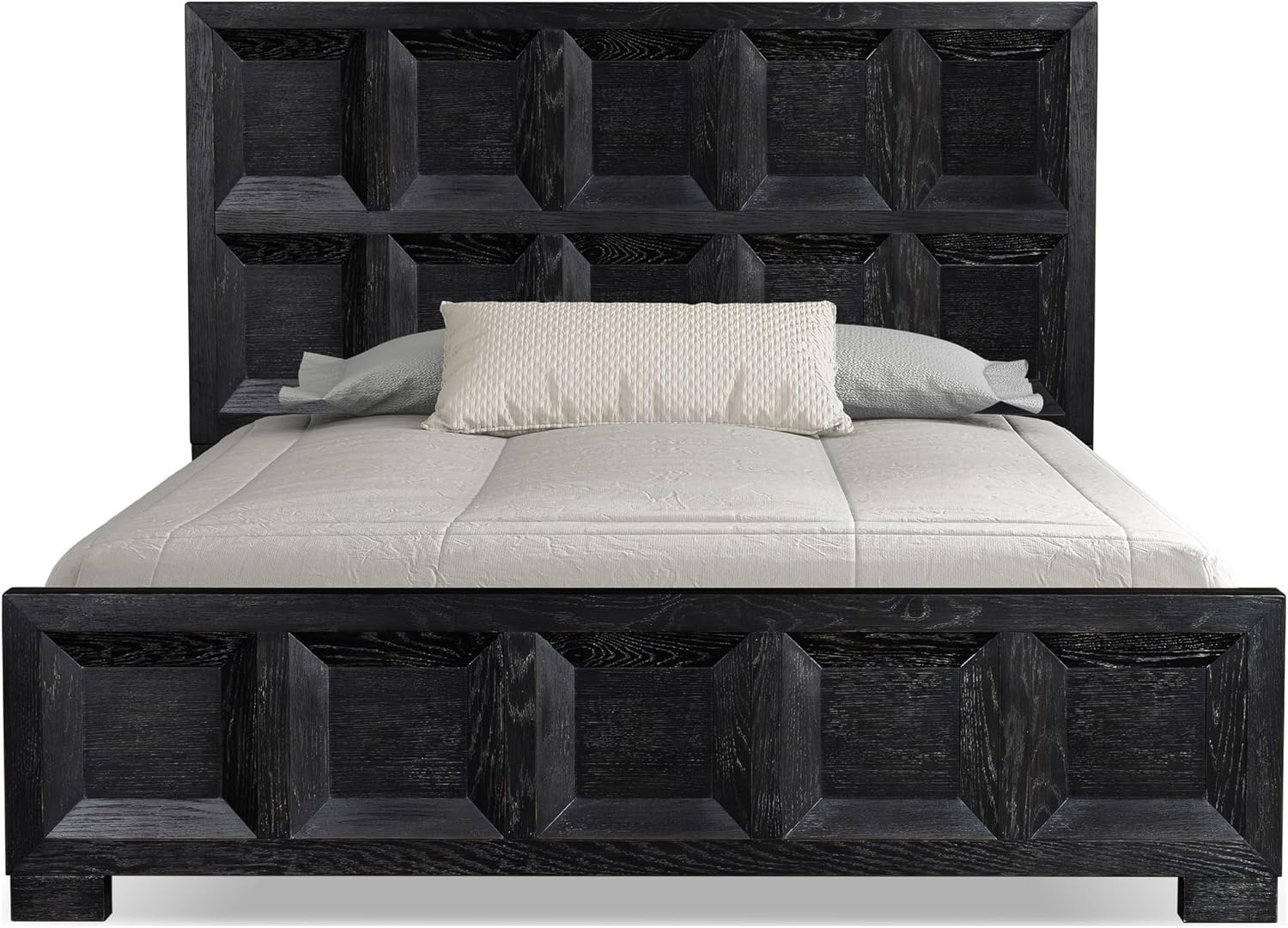 Furniture of America Dannen Modern Solid Wood 3-Piece Bedroom Set with Oversized Nightstand, Cedarwood-Lined Bottom and Felt-Lined Top Drawers, Box Spring Needed, Queen, Weathered Black