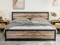 IKIFLY California King Size Metal Bed Frame/Industrial Cal King Platform Bed with Wooden Headboard Footboard/Heavy Duty Steel Slats Support/No Box Spring Needed（Cal King, Light Brown）