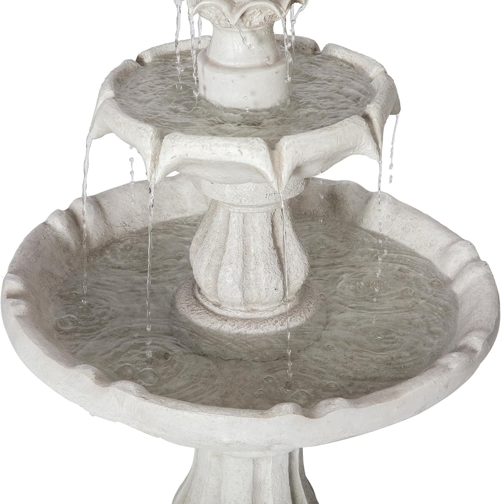 Merax 37.4' H 2-Tier White Polyresin Outdoor Water Fountain, Classic Pedestal Cascading Water Feature for Patio Garden Yard Decor