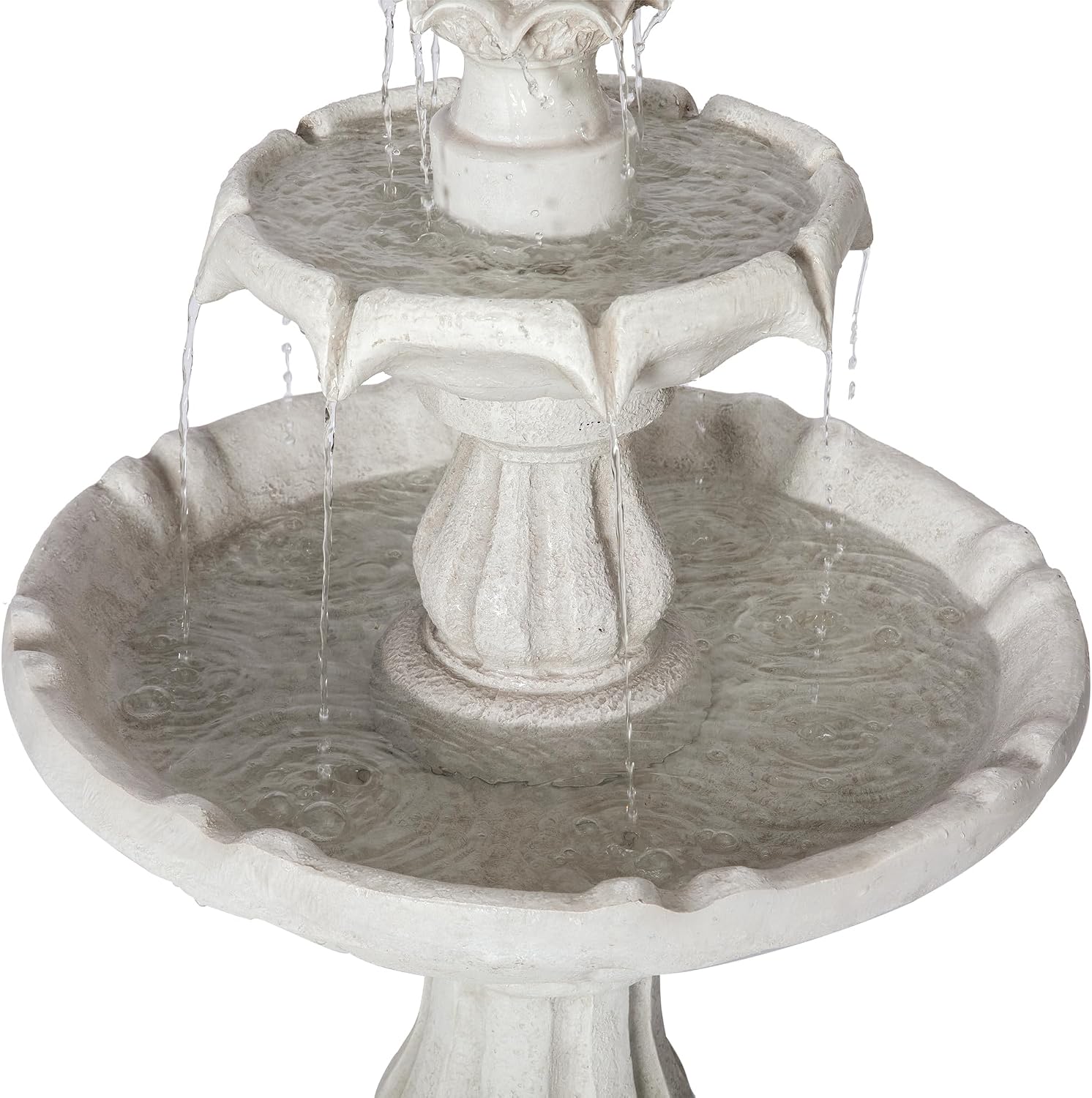 Merax 37.4' H 2-Tier White Polyresin Outdoor Water Fountain, Classic Pedestal Cascading Water Feature for Patio Garden Yard Decor
