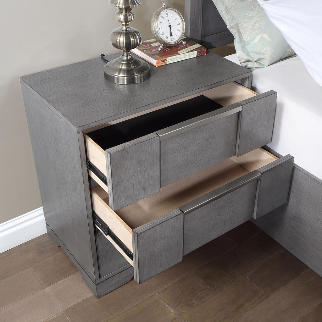 Furniture of America Del Rio Wood Frame 3-Piece Bedroom Set, Queen-Size Bed with Lighted Headboard & Drawers and 2 Nightstands, Mattress Ready, Gray