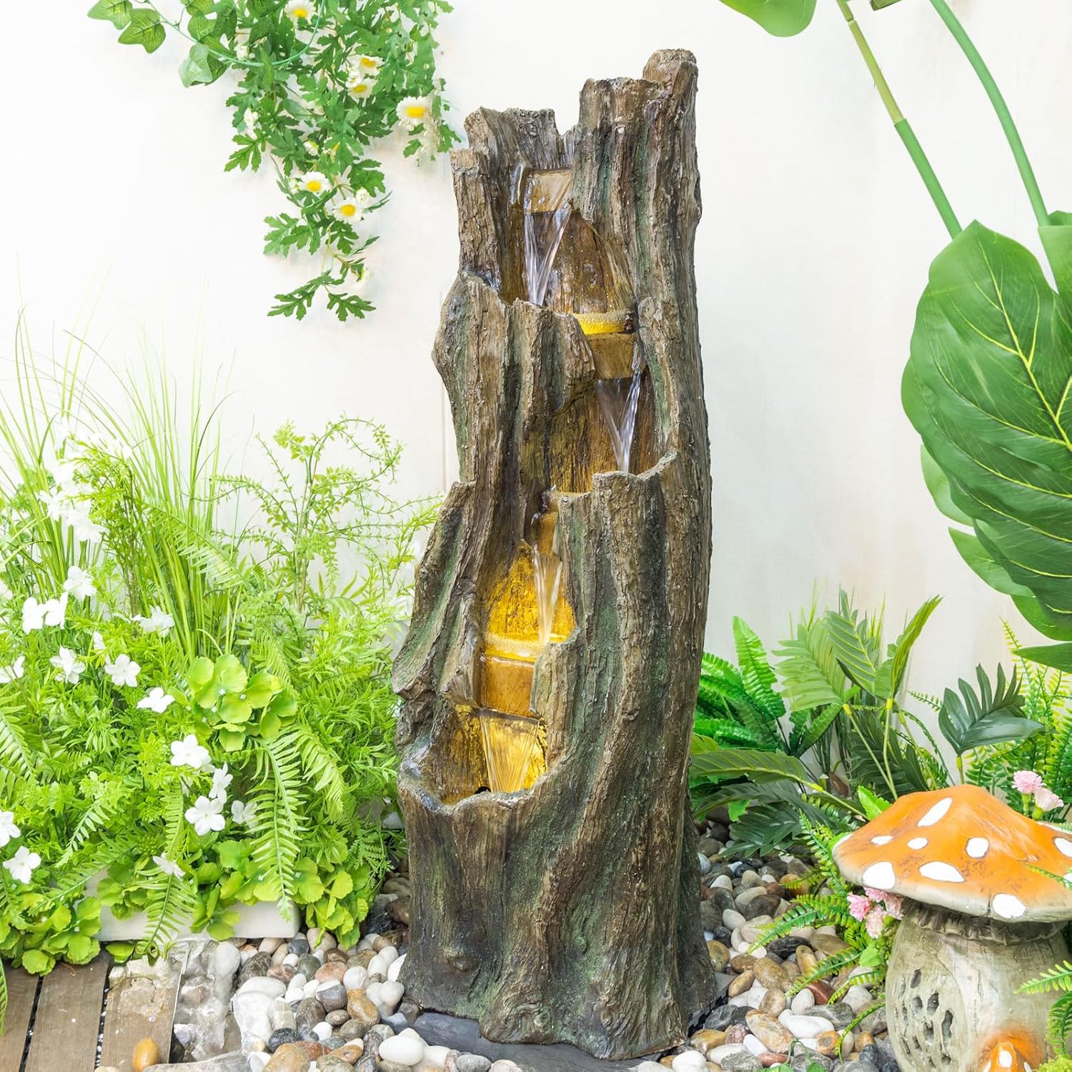 Waterfall Fountain for Outdoor Gardens and Patio Backyards – Includes Energy-Efficient LED Lights and Easy Setup for Instant Relaxation