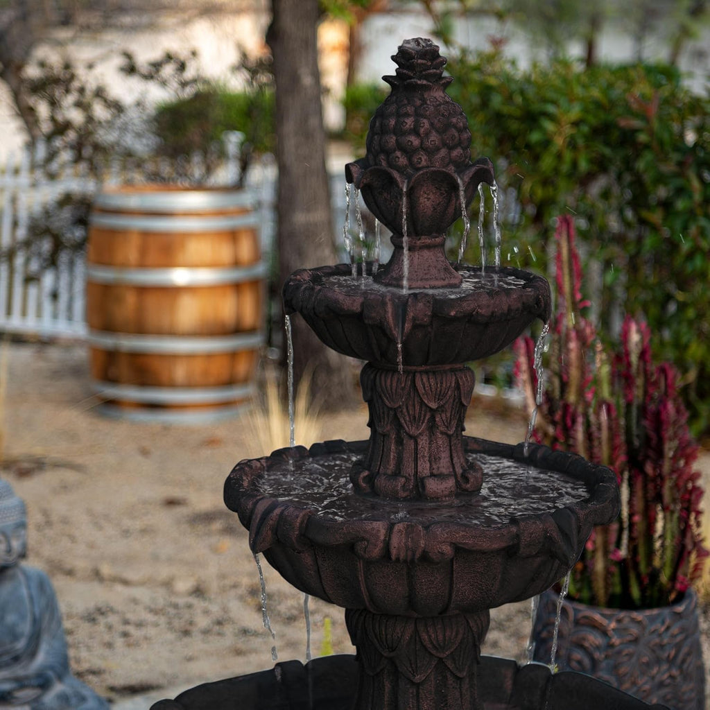 XBrand 58.3' 3-Tier Outdoor Freestanding Water Fountain - Classic Leaf Design, White Resin, Large Bird Bath with Pump - Ideal for Yard, Lawn and Garden, Porch Décor