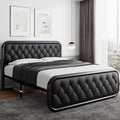 iPormis Queen Size Metal Bed Frame with Leather Headboard, Heavy-Duty Platform Bed Frame, Thicker Metal Steel Slats Support, 12'' Under-Bed Space, Noise-Free, Easy Assembly, Black