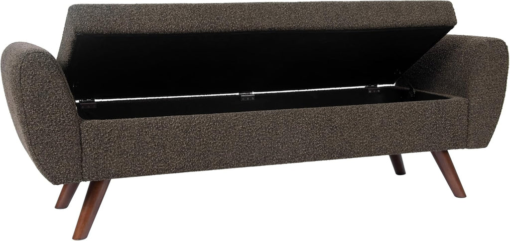 HomePop Modern Storage Bench with Wood Legs |Homepop Home Décor|Bench with Storage for Living Room & Bedroom - Dark Brown Boucle