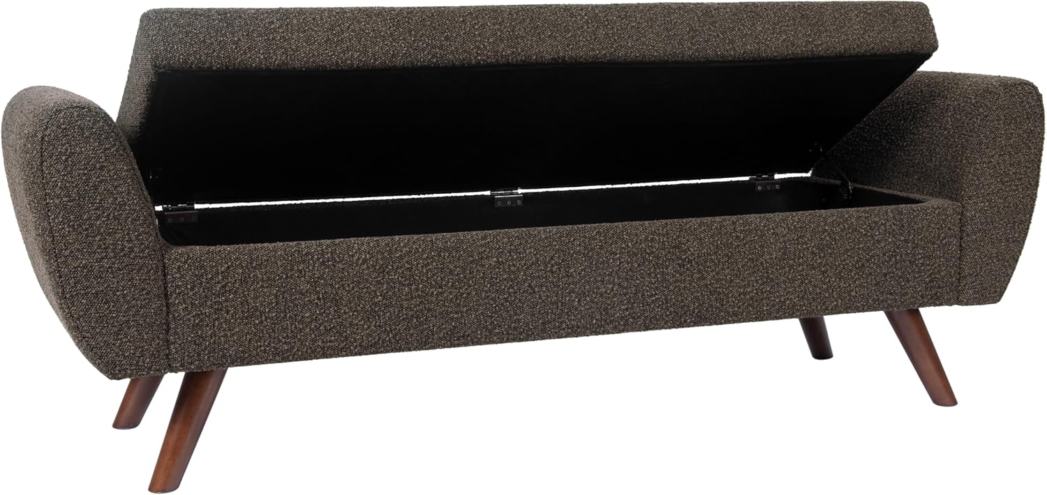 HomePop Modern Storage Bench with Wood Legs |Homepop Home Décor|Bench with Storage for Living Room & Bedroom - Dark Brown Boucle
