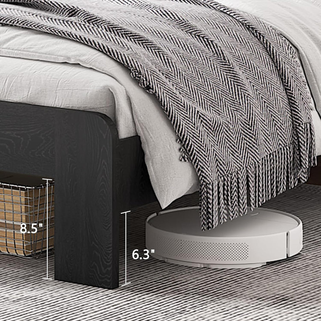 NNOOTK Queen Size Bed Frame, Vintage Platform Bed Frame with Wood Headboard and Footboard, 12 Wood Slats Support, No Box Spring Needed (Black)