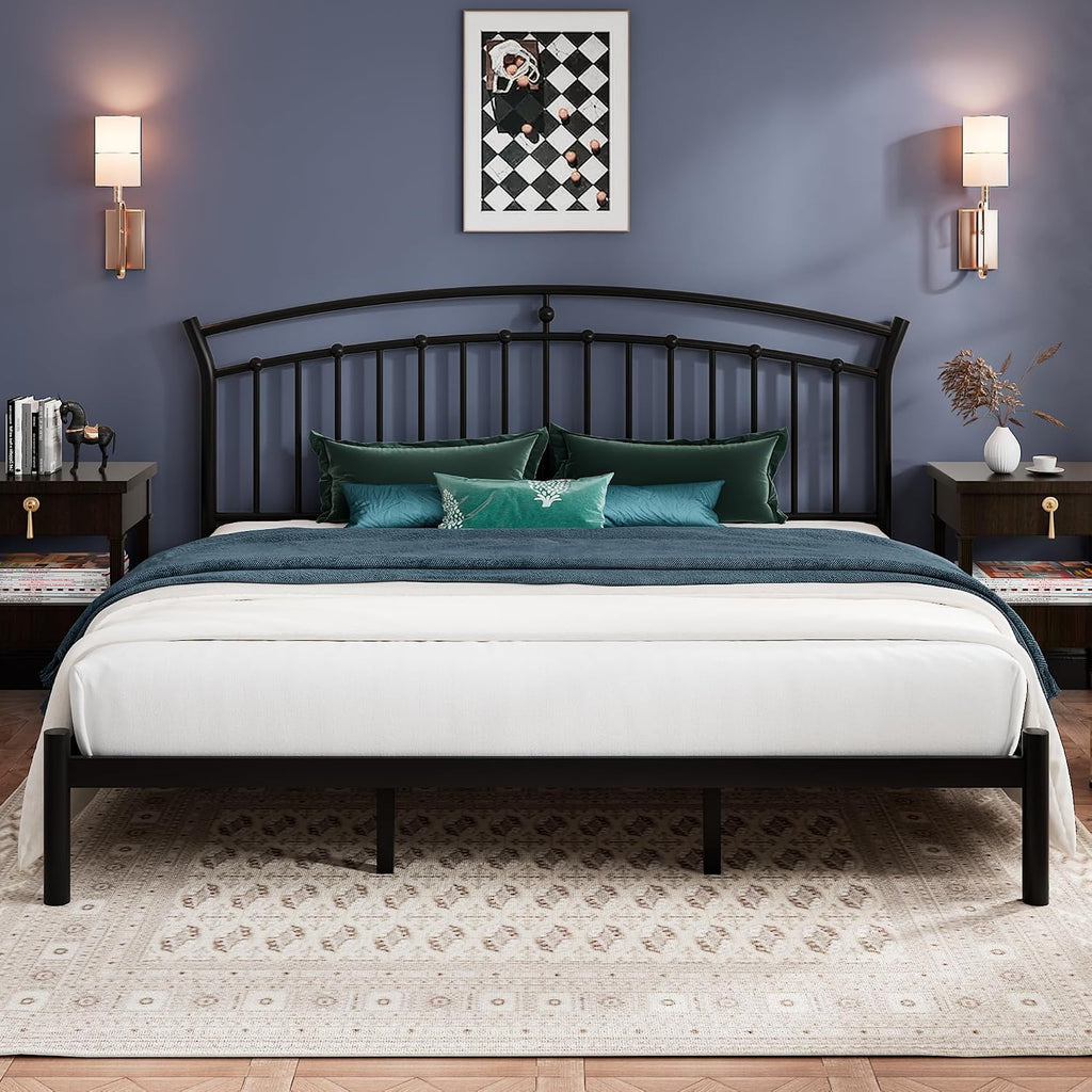 Einhomn King Size Bed Frame, Black Metal Bed Frame with 12' Under-Bed Storage, Heavy Duty Steel Slat Support, Noise-Free, No Box Spring Needed, Easy Assembly