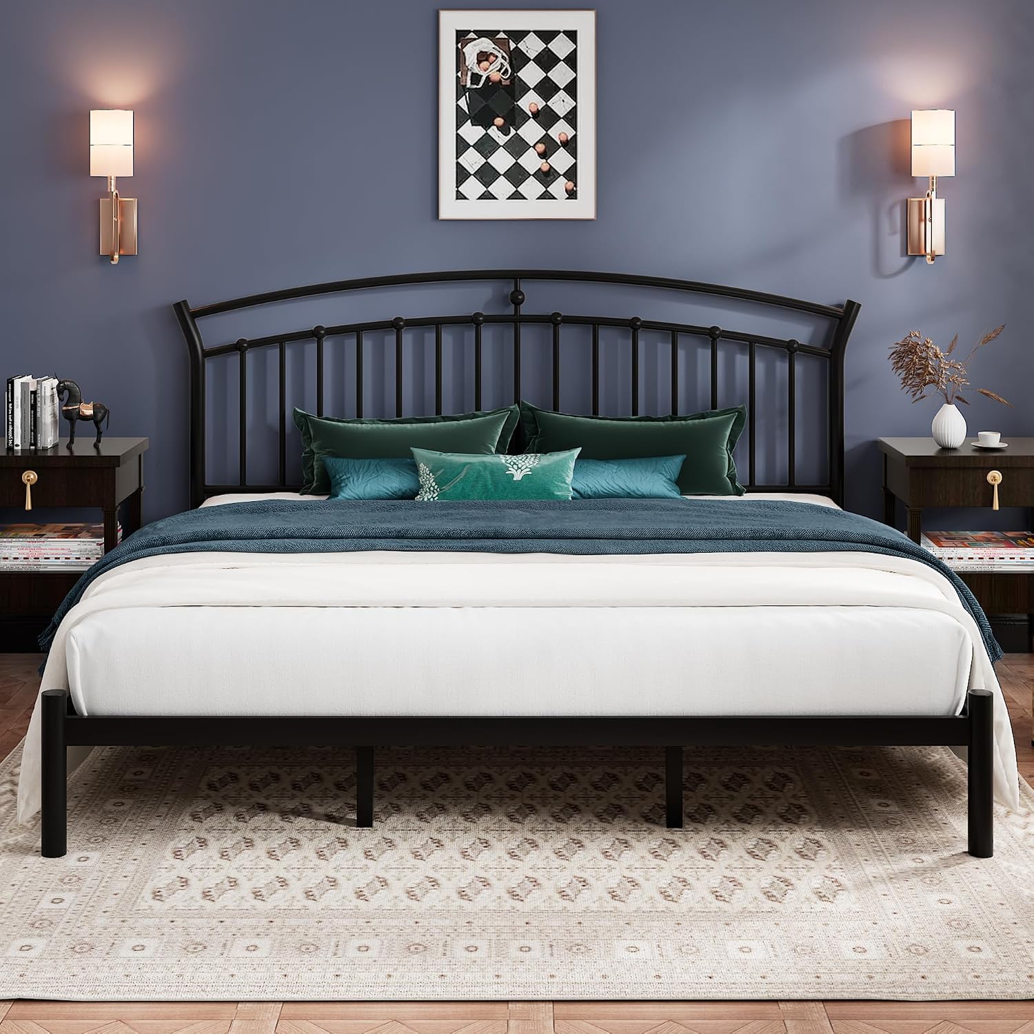 Einhomn King Size Bed Frame, Black Metal Bed Frame with 12' Under-Bed Storage, Heavy Duty Steel Slat Support, Noise-Free, No Box Spring Needed, Easy Assembly