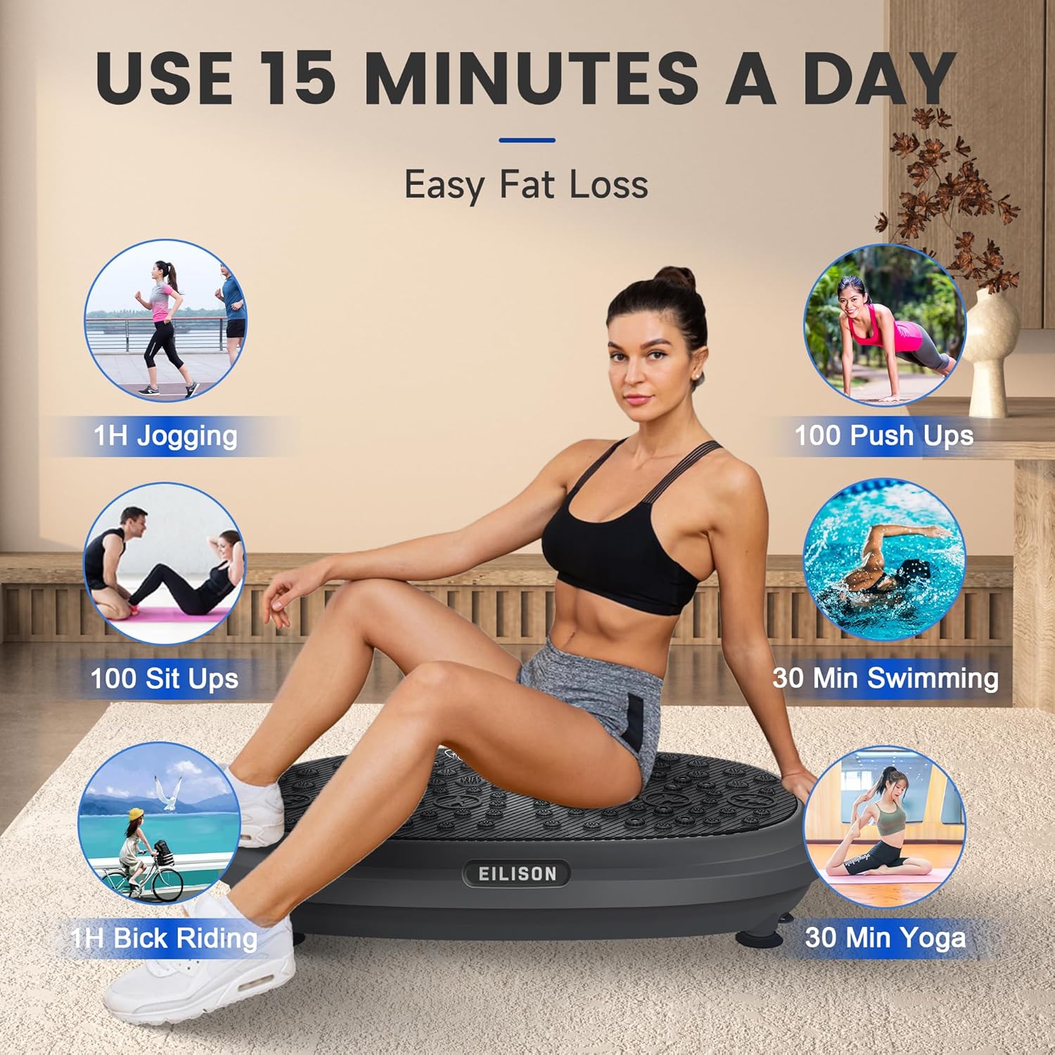 EILISON FitMaxx 3D XL Vibration Plate Exercise Machine - Whole Body Workout Vibration Platform w/Loop Bands - Lymphatic Drainage Machine for Weight Loss, Shaping, Recovery